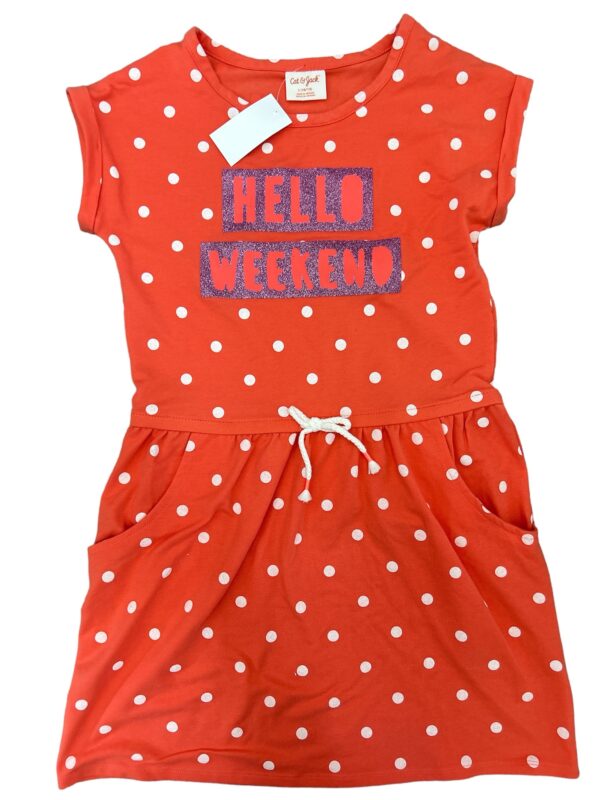 Cat & jack coral dress with white polka dots. Size:L(10/12)