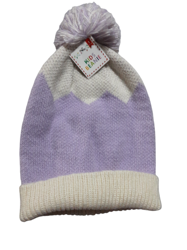 Kids Beenie Purple and White